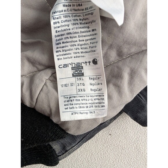 Carhartt FR Jacket Mens Size 3XL Black 101621 Hooded Workwear Quilt Lined - Picture 12 of 15